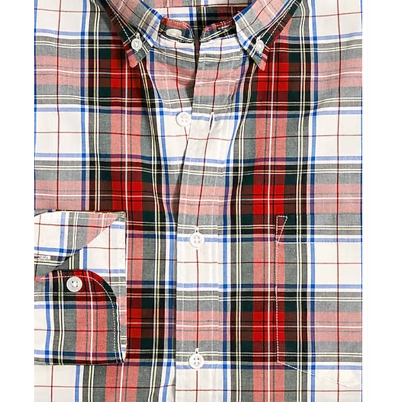 J. Crew Factory Mens SLIM UNTUCKED Holiday Tartan Plaid Flex Shirt | LG  NEW - Picture 4 of 5